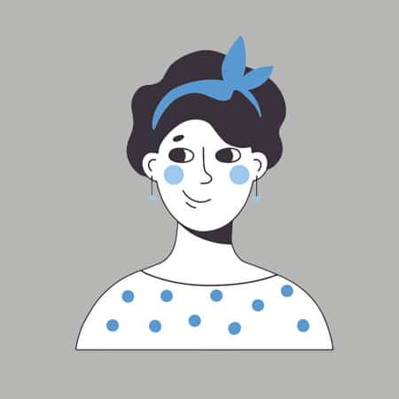 Illustration of a smiling woman with dark hair and a blue headband, wearing a polka dot blouse, representing the friendly and approachable team at NOW Tax Planning.