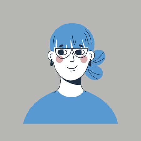 Illustration of a smiling woman with blue hair and glasses, representing a friendly and approachable tax associate at NOW Tax Planning, emphasizing personalized service and expertise in tax preparation.