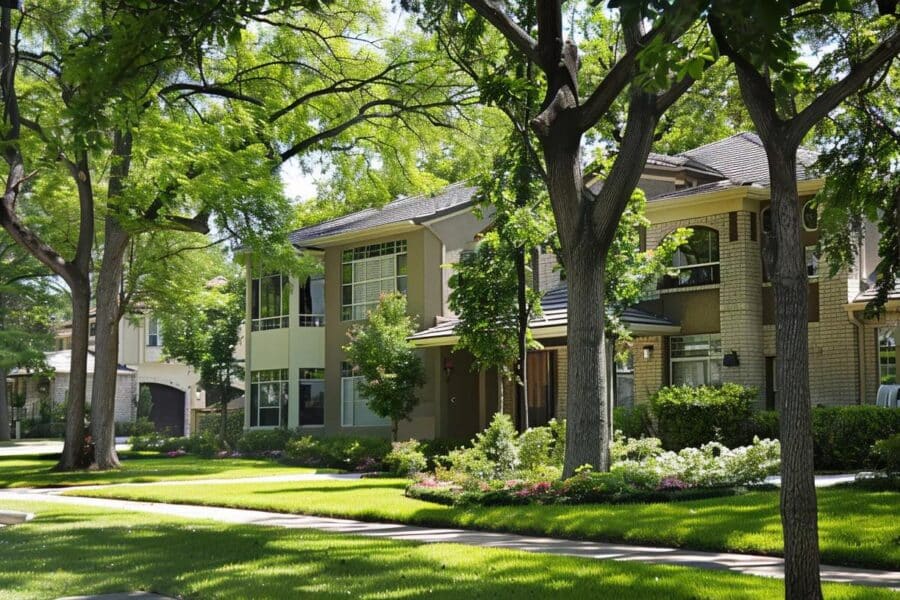 homes with trees frontyard